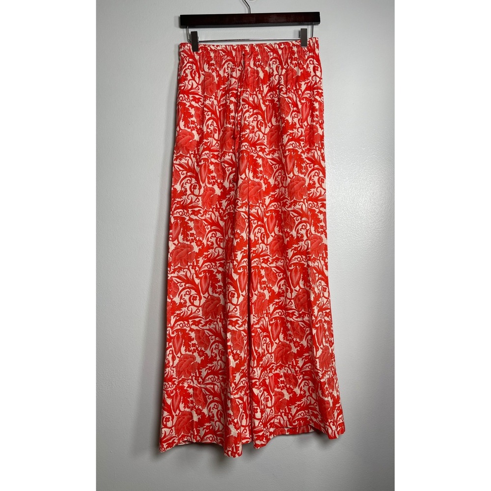 RO'S GARDEN Red Hibiscus Floral Print Cotton Wide Leg Pants‎ Small NEW Tropical